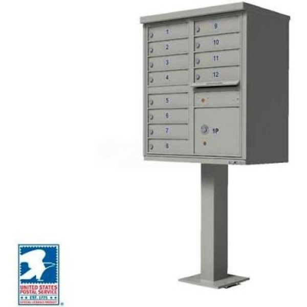 Florence Mfg Co Vital Cluster Box Unit, 12 Mailboxes, 1 Parcel Locker, Postal Grey 1570-12AF